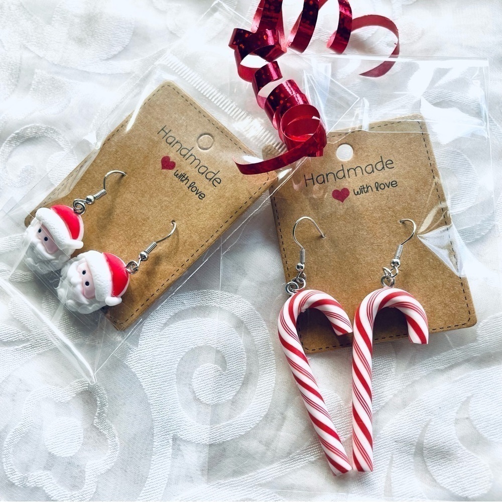 NWT Lot of 2 Festive Drop Earrings – Santa & Candy Cane Holiday Set - Christmas